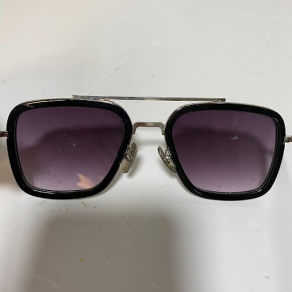 Unisex Black/Silver Aviator Square Sunglasses Medium - Picture 5 of 9